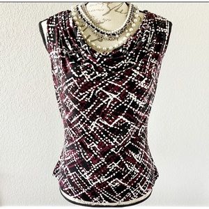 Calvin Klein Short Sleeve Blouse Small Black White And Plum